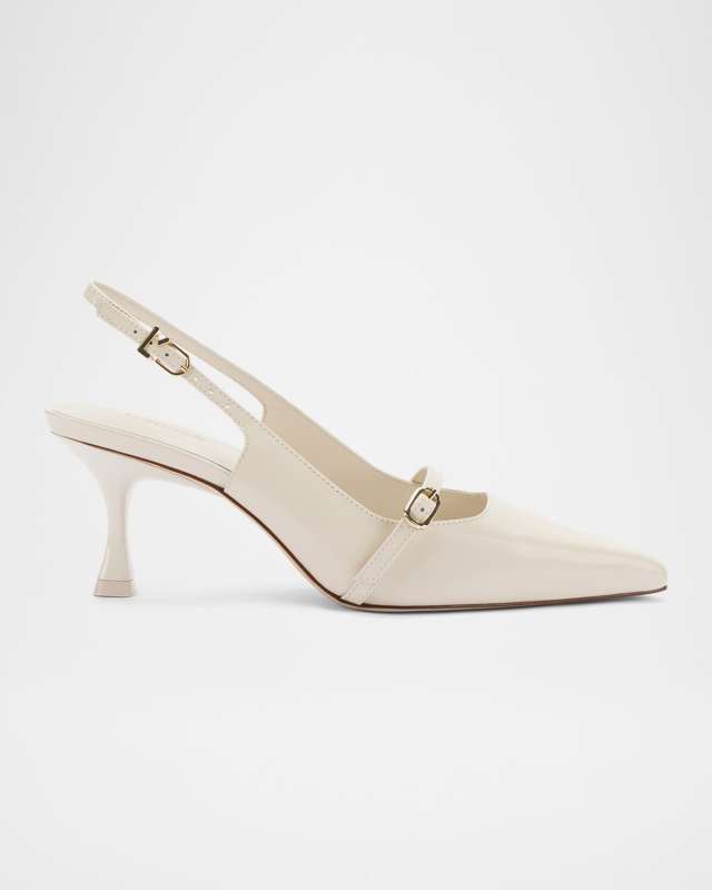 Ines Leather Buckle Slingback Pumps